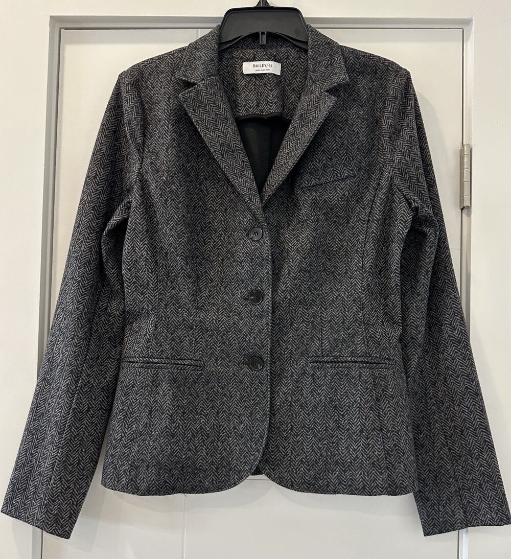Bailey 44 Herringbone Ponte Stretch 3 Button Blazer Jacket Gray Black Size L